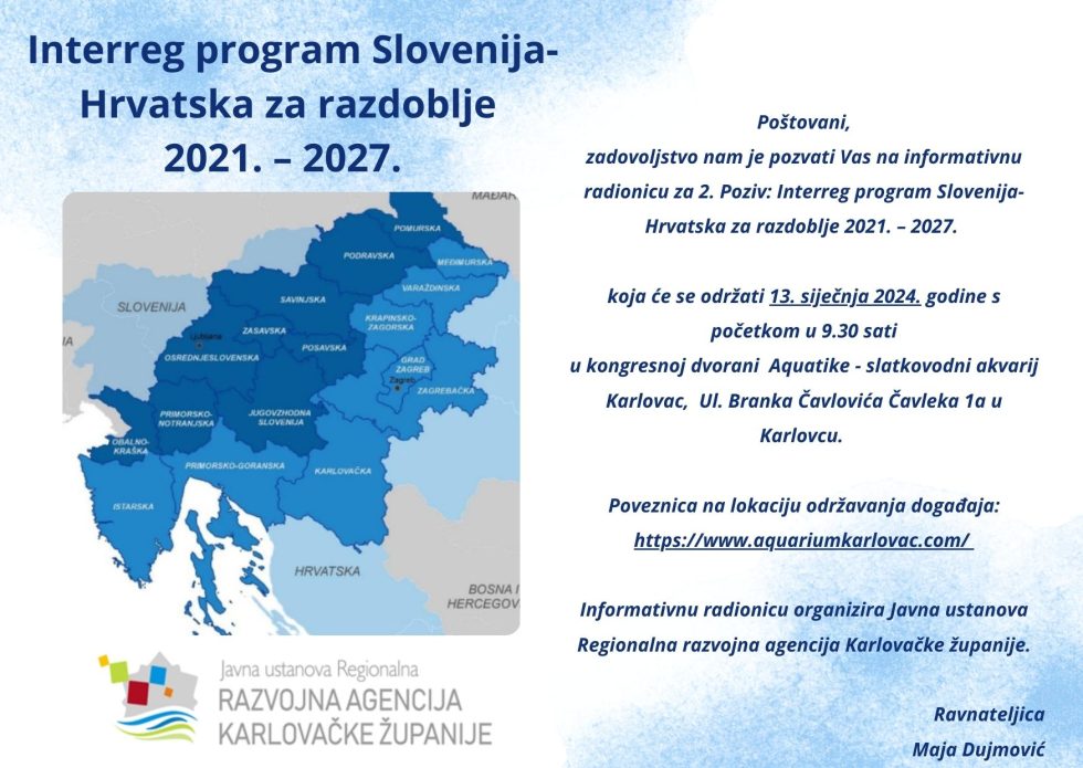 Poziv na sudjelovanje u radionici za potencijalne prijavitelje Interreg programa Slovenija-Hrvatska 2021.-2027.